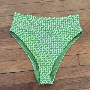 aerie Green High-Waisted Cheeky Bikini Bottoms with Daisy Print